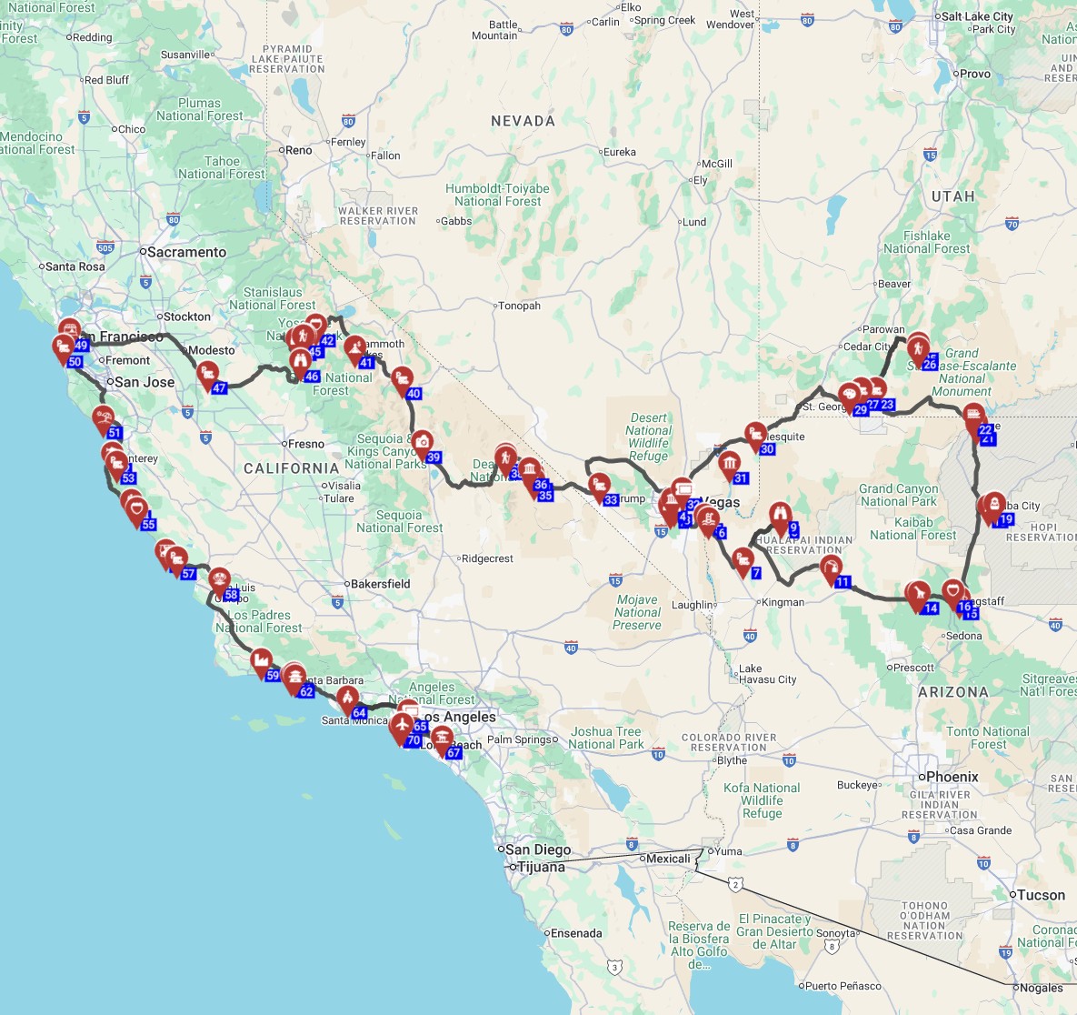 USA  motorhome road trip from Las Vegas to Los Angeles RV planner